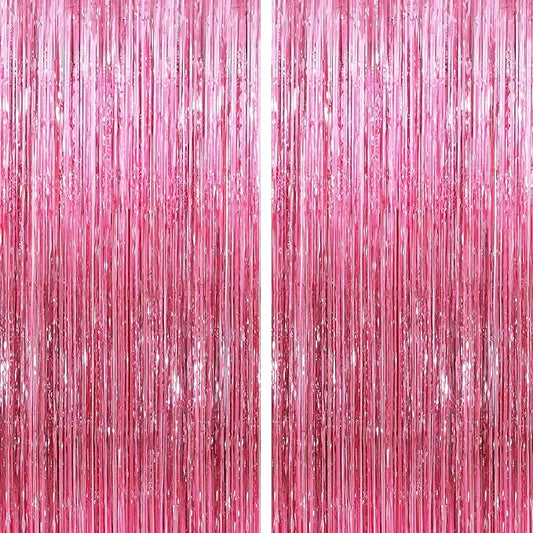 GCB 2 Pack Glitter Foil Curtain Pink Backdrop Streamers Metallic Tinsel Fringe Curtains Photo Booth Props for Birthday Wedding Engagement Bachelorette Christmas Holiday Celebration Party Decorations