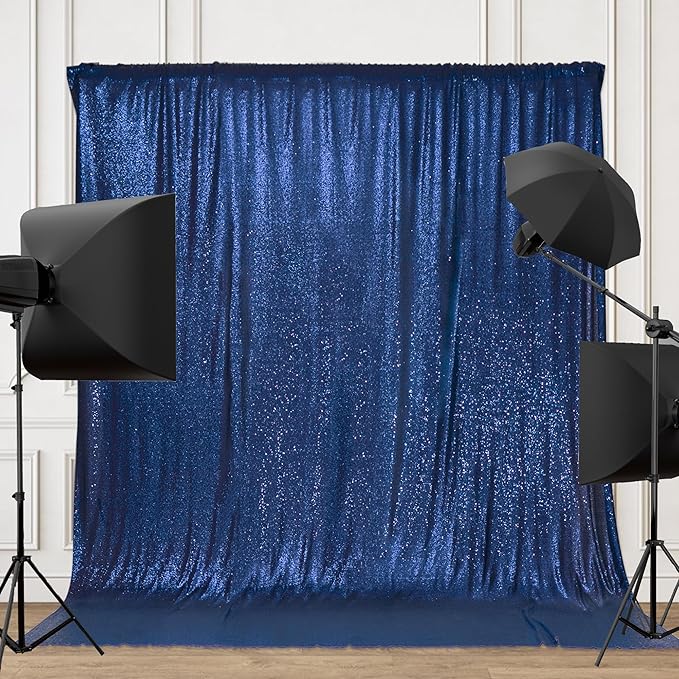 PartyDelight Sequin Backdrop Navy Blue 6Ft x 8Ft Photograph Back Drop Wedding Special Events