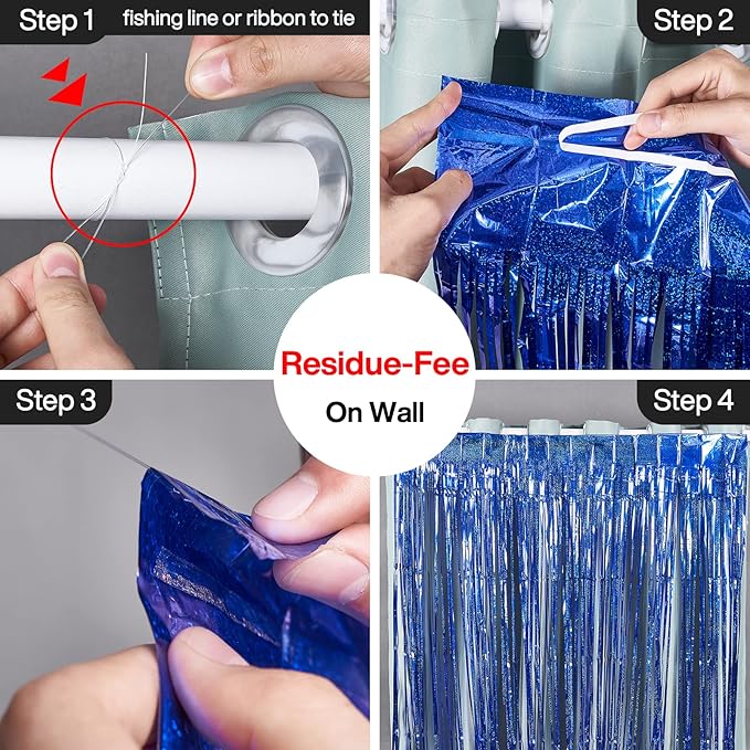 PartyWoo 2 pcs Royal Blue Foil Fringe Curtain, Metallic Foil Tinsel Fringe Backdrop Door Fringe for Birthday Wedding Party Photo Backdrop, Blue Streamers Party Decorations