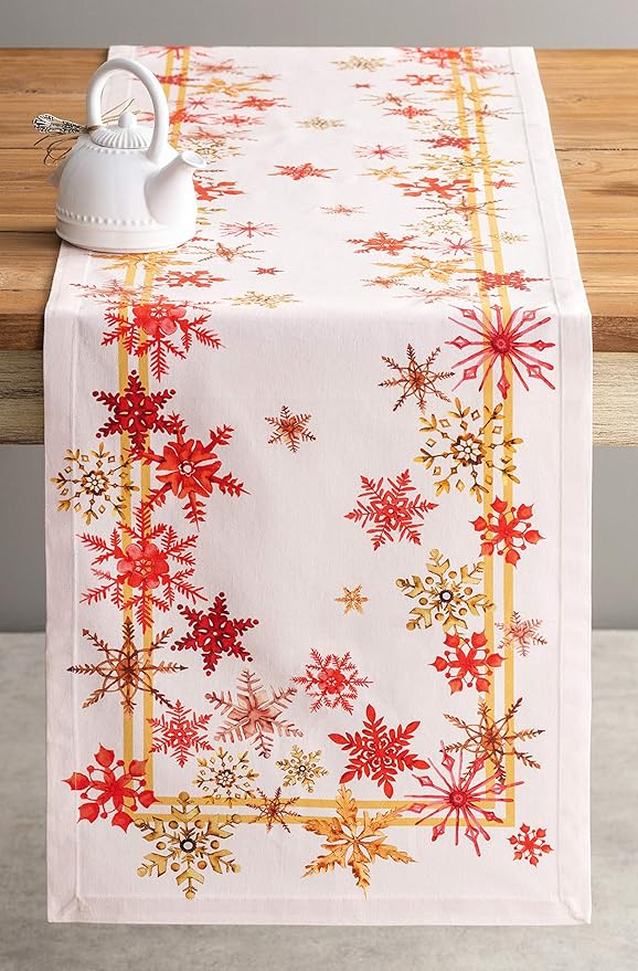 Maison d' Hermine Table Runner 100% Cotton Single Layer Table Runners 108 inches Long for Thanksgiving Christmas Decorations Home Kitchen Dining Party Wedding (Crystal Star, 14.5" x 108")