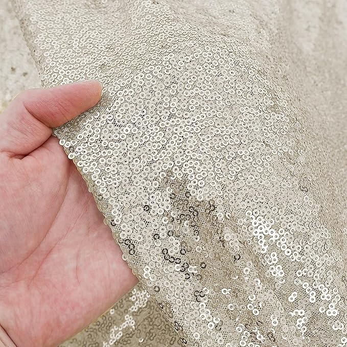 Square Champagne Sequin Tablecloth- 50x50 inch, Seamless Sparkle and Glitter Party Table Cloth, Shiny&Elegant Table Overlays for Wedding Birthday Ceremony Prom Decorations
