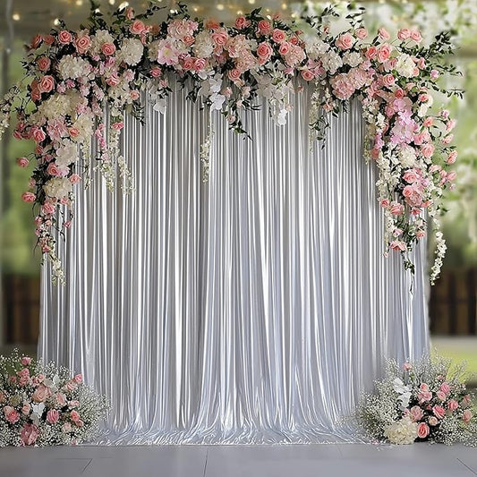 Outpain 10x10ft Silver Sequin Backdrop Curtains -Heavy Duty Gold Photography Backdrops with Non-Shedding Glitter, Wrinkle-Free Stage Drapes for Wedding/Christmas/Studio Shoots (5x10ft 2 Panels)