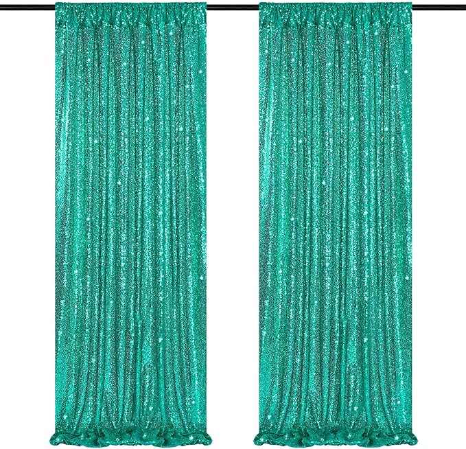 Mermaid Sequin Photo Backdrop Decor: Lake Green Glitter Background 2 Panels 2FT x 8FT for Ocean Party Baby Shower