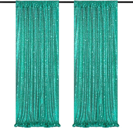 Mermaid Sequin Photo Backdrop Decor: Lake Green Glitter Background 2 Panels 2FT x 8FT for Ocean Party Baby Shower