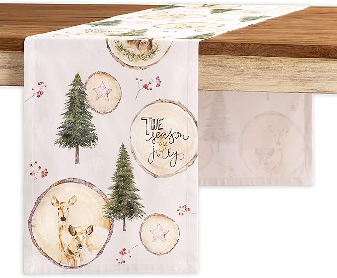 Maison d' Hermine Table Runner 100% Cotton Single Layer Table Runners 60 inches Long for Thanksgiving Christmas Decorations Home Kitchen Dining Party Wedding (Mountain Life, 14.5" x 60")