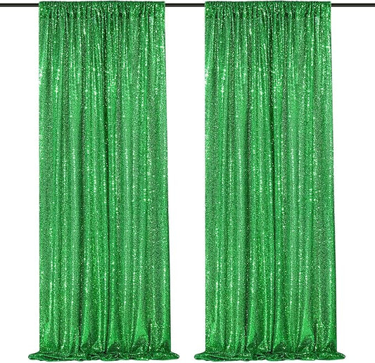 Green Sequin Backdrop Curtains 2 Panels 2FTx8FT Christmas Party Backdrop Glitter Birthday Bridal Wedding Curtains Sparkle Photo Backdrop