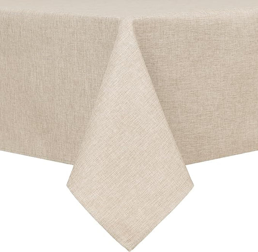 Hiasan Faux Linen Rectangle Tablecloth - Wrinkle and Stain Resistant Washable Table Cloth for Kitchen Dining Room Holiday Table Cover for Party Dinner, Beige, 60 x 84 Inch