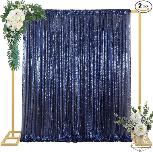 ShinyBeauty 4x10ft Navy Blue Sequin Photo Backdrop – 2 Pack Glitter Curtains for Wedding Photography, Party Decor, Studio Background (High-Reflective Sparkle, Portable & Lightweight)