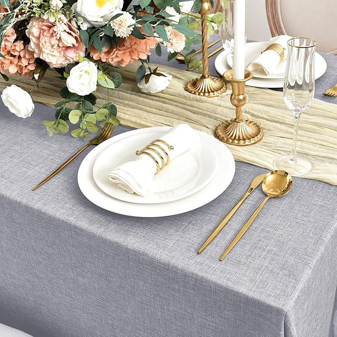 Fitable Faux Linen Tablecloths for Rectangle Tables: Water & Stain Resistant Farmhouse Table Cloth, Washable Burlap Textured Table Covers for Kitchen Dining Party(2 Pack, 60x84 Inch, Light Grey)