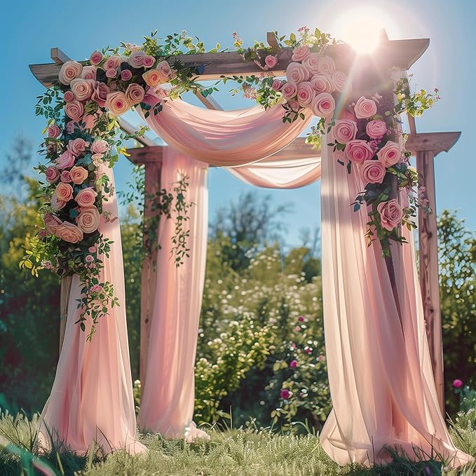 Wedding Arch Draping Fabric 4 Panels 28.7" x 20FT Blush Sheer Chiffon Backdrop Drapes for Wedding Ceremony Birthday Party Bridal Shower Outdoor Decoration