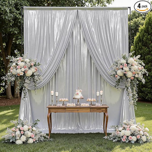 Outpain Thick 20 ft x 10 ft Silver Sequin Backdrop Curtain for Parties, Wrinkle Free Glitter Photo Backdrop Drapes 4 Panels 5x10ft Silver Back Drop Cloth for Wedding Christmas Photography Background