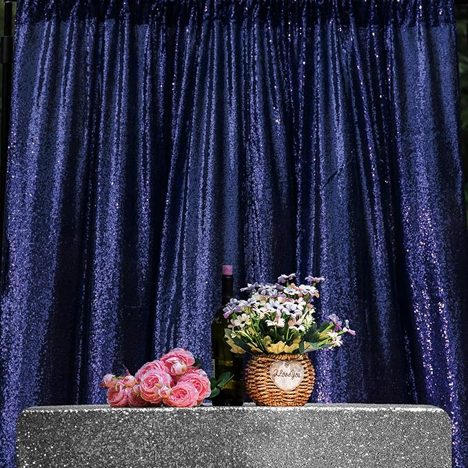 JYFLZQ Navy Blue Sequin Backdrop Curtains 8ft x 8ft 1 Panel Glitter Photo Booth Backdrops Sparkly Photography Background Drapes for Parties Wedding Bridal Showers