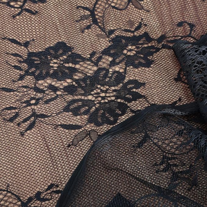 Black Lace Tablecloth Halloween Table Fabric 60x120 Inch for Scary Movies Rustic Wedding Bridal Shower Party Decoration Rectangle Overlay Long Vintage Embroidered Reception Table Cloth Decor