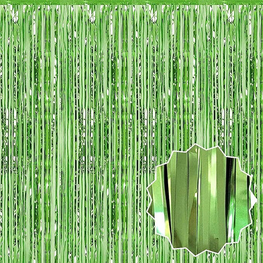 6 Pack Light Green Foil Fringe Curtains Backdrop, 3.28 x 8.2 Ft Metallic Streamers Tinsel Curtains Background for Photo Booth, Birthday, Weddings, Carnivals, Graduation, Themed Party Decorations