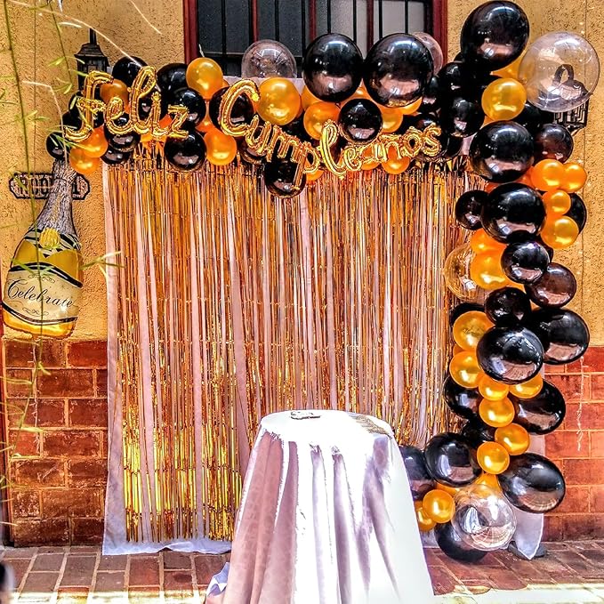 ParyWoo Orange Streamers 2pcs Tinsel Backdrop 8.2FT Metallic Orange Foil Fringe Streamer Curtains Photo Booth Backdrop for Halloween Graduation Baby Shower Bachelorette Wedding Party Decorations