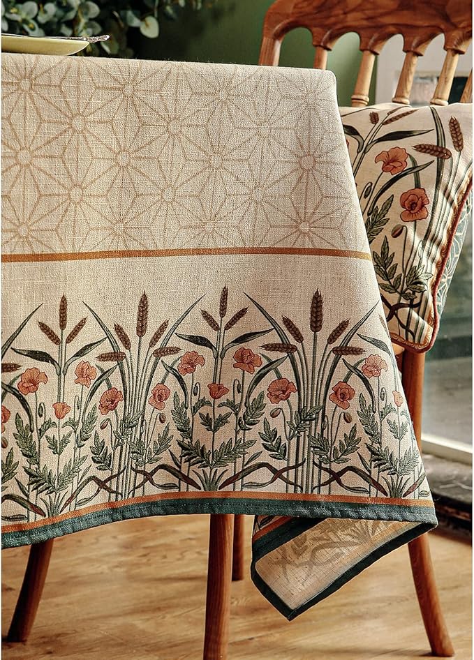 patdrea Designer French Light Brown Rectangle Table Cloth,Linen Floral Durable Breathable Tablecloth,Decorative for Kitchen Dining,Parties,Tea Party,Christmas,Thanksgiving63 x87-Cudillero