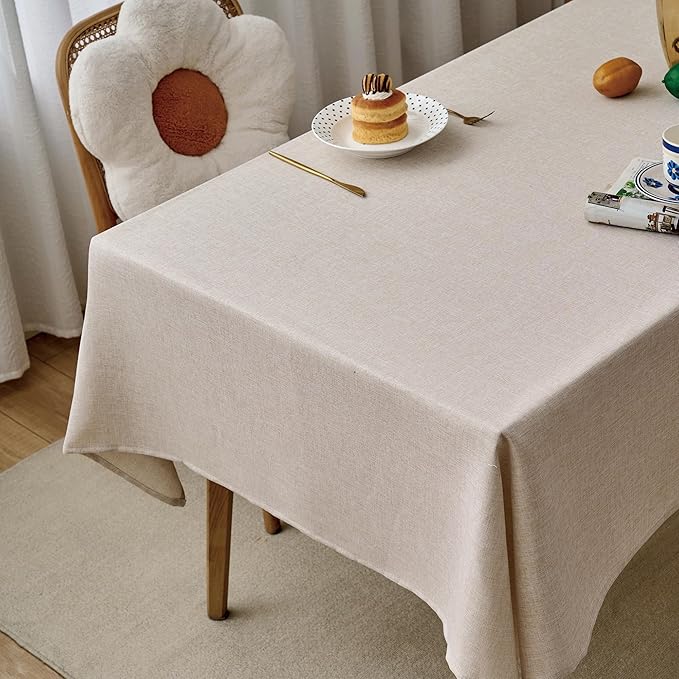 NLMUVW Oatmeal Linen Tablecloth Rectangle 8ft, Rustic Textured Table Cloth Water Resistant Farmhouse Table Cover for Kitchen Dining Party Coffee, 54x120 Inch