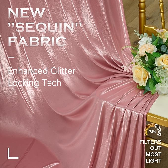 PartyVillage 10x10FT Blush Rose Gold Sequin Backdrop Curtain -2 Panels 5x10FT Wrinkle Free Shimmer Back Drop Cloth, Glitter Backdrop Drapes for Photography, Birthday, Wedding, Graduation Background