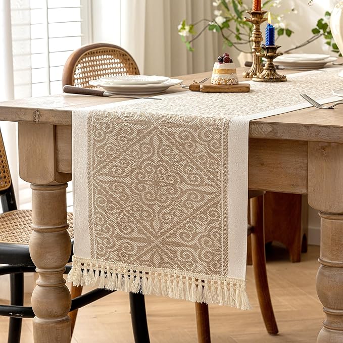 Table Runners 95 Inches,Waterproof Boho Table Runner with Tassel Fringe,Table Runner for Party Coffee Table