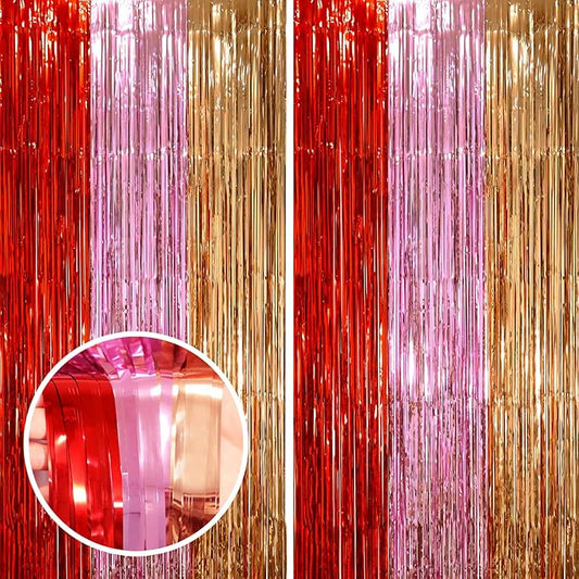 2 Pack Valentine Foil Fringe Backdrop Curtains, Tinsel Streamers Party Decorations, Fringe Backdrop, Door Shimmer for Valentine or Birthday Party