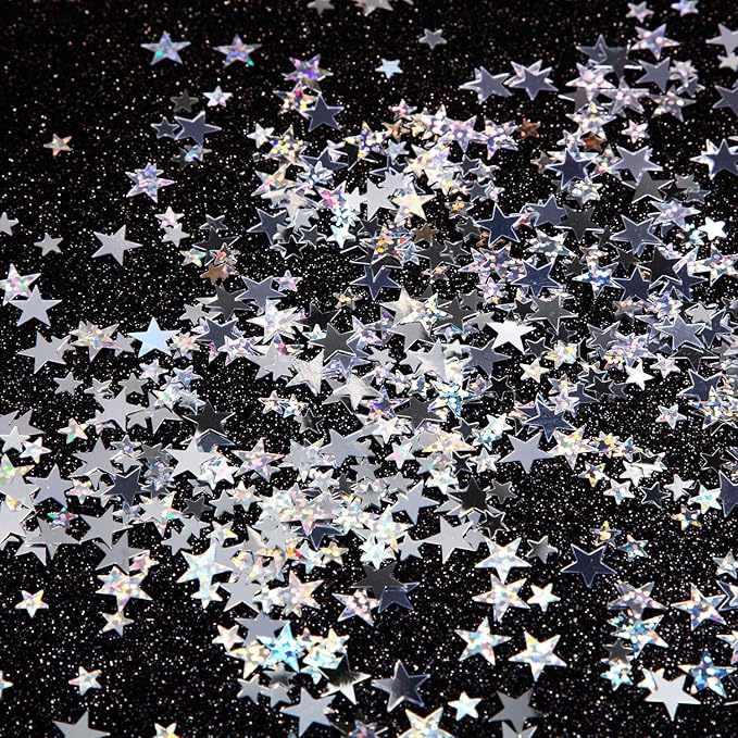 Hestya 60g Star Confetti Glitter Table Confetti Metallic Foil Stars for Party Wedding Festival Decorations(Silver Set,10mm and 6mm)