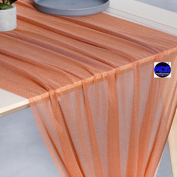 MDS Halloween Chiffon Table Runner - 15 Pack, 29 x 120 Inches, 10ft Each - Sheer Spooky Table Runners for Haunted House Parties, Trick-or-Treat Tables, Witchy Décor, Wedding & Events - Coral Peach
