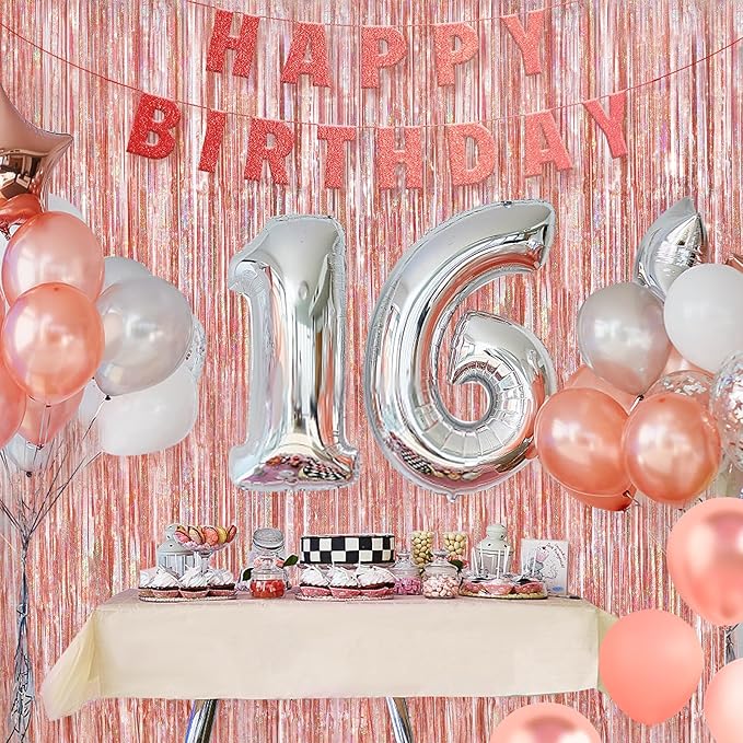 Rose Gold Metallic Tinsel Foil Fringe Curtains, 2 Pack 3.3x8.3 Feet Party Streamer for Birthday Party Decorations, Halloween Decor, Foil Curtain Backdrop for Bachelorette Party