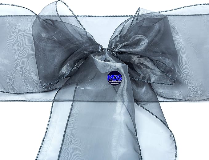 MDS Pack of 150 PCS Organza Chair Sashes Wider Dining Chair Bows Ribbon Tie Back for Wedding Party Birthday Bridal Shower Reception Event Banquet Home Chair Cover Decoration - Silver Gray
