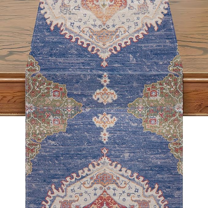 Snycler Table Runner Boho Table Runners Vintage Elegant Farmhouse Table Center Linen Decor for Home Dining Party Entrance (13x108 Inch) Navy Blue