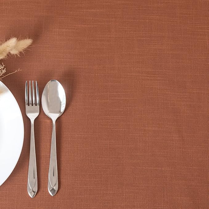 maxmill Lux Faux Linen Table Cloth with Slubby Yarn Textured Weaves Wrinkle Free Anti-Shrink Soft Tablecloth Decorative Table Cover for Harvest Thanksgiving Party Rectangle 60 x 104 Inch Rust
