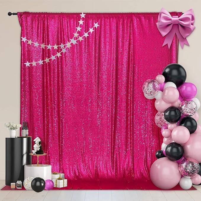 PartyDelight Sequin Backdrop Hot Pink 6Ft x 8Ft Photograph Wedding Curtain Special Events