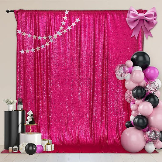 PartyDelight Sequin Backdrop Hot Pink 6Ft x 8Ft Photograph Wedding Curtain Special Events