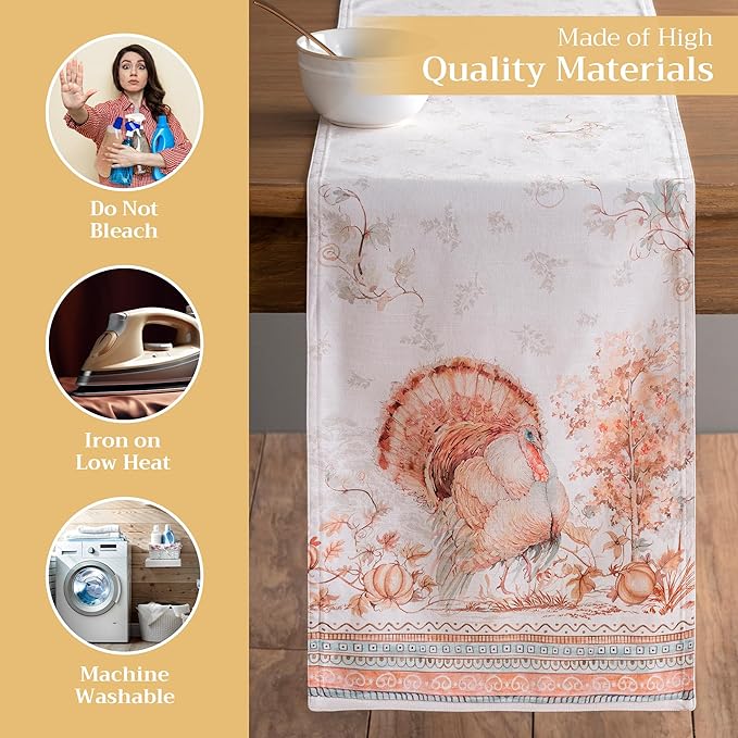 Maison d' Hermine Table Runner 100% Cotton Double Layer Table Runners 108 inches Long for Thanksgiving Christmas Decorations Home Kitchen Dining Party Wedding (Giving Thanks, 14.5" x 108")