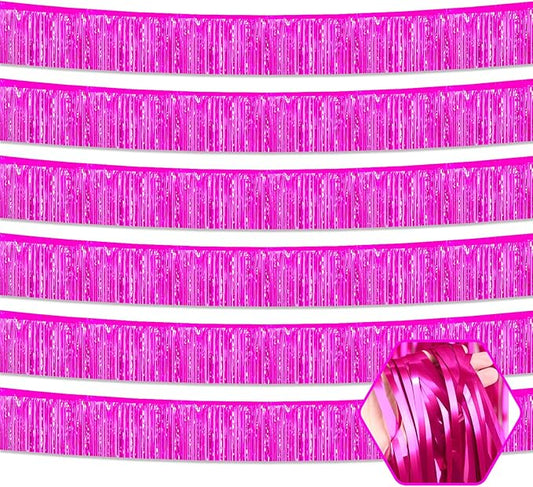 6 Pack 10 Feet Rose Red Foil Fringe Garland Metallic Tinsel Streamers Banner Wall Hanging Curtain Backdrop for Parade Floats, Birthday, Graduate, Mother's Day, Wedding Party Decoration