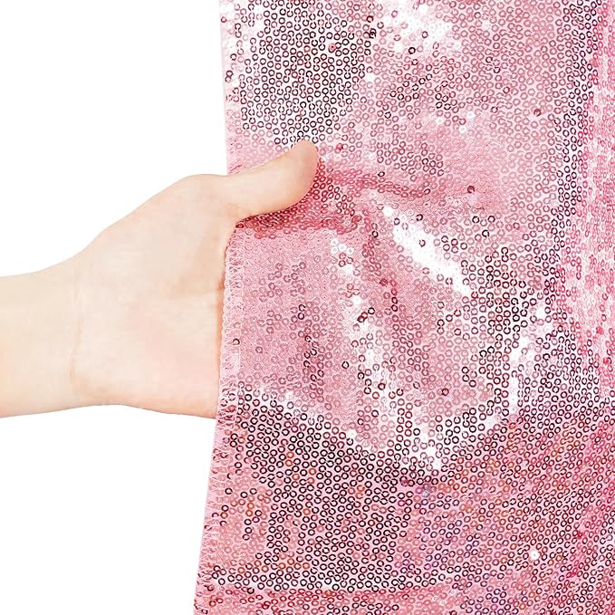 Poise3EHome 8Ft x 8Ft Fuchsia Pink Sequin Backdrop, Glitter Thick Satin Sequin Background Drapes, Sparkly Opaque Photography Curtain Backdrop for Wedding Party Holiday Festival Decor