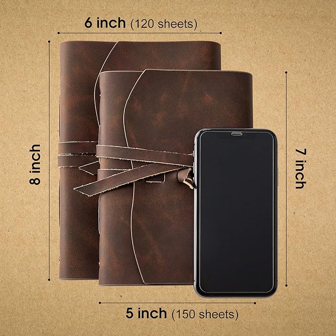 Leather Journal Notebook - Genuine Leather Journals for Writing 5x7.1 Inches, Vintage Journal for Women and Men, Artist,Travel Journal,Brown