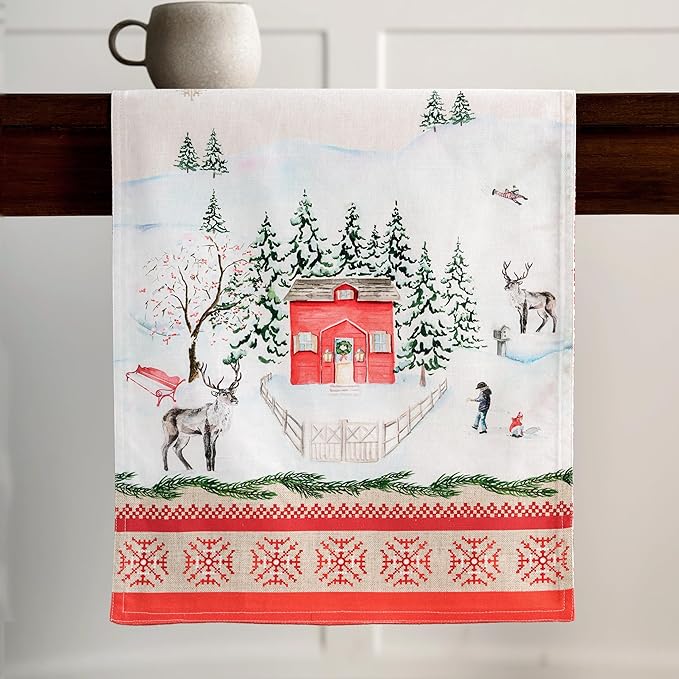 Maison d' Hermine Table Runner 100% Cotton Double Layer Table Runners 72 inches Long for Thanksgiving Christmas Decorations Home Kitchen Dining Party Wedding (Rural Christmas, 14.5" x 72")