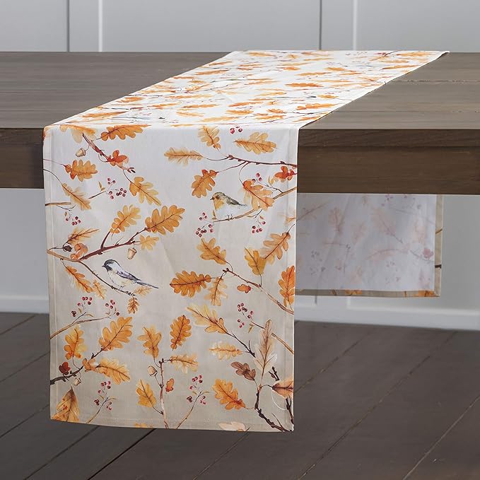 Maison d' Hermine Table Runner 100% Cotton Single Layer Table Runners 60 inches Long for Thanksgiving Christmas Decorations Home Kitchen Dining Party Wedding (Oak Leaves, 14.5" x 60")