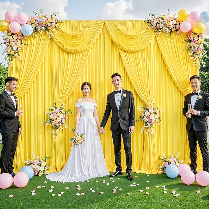 20ft x 12ft Yellow Backdrop Curtains Wrinkle Free Backdrop Curtain for Wedding Parties Yellow Fabric Backdrops Drapes Back Drop Cloth Bridal Shower Stage Curtains Wedding Decorations for Reception