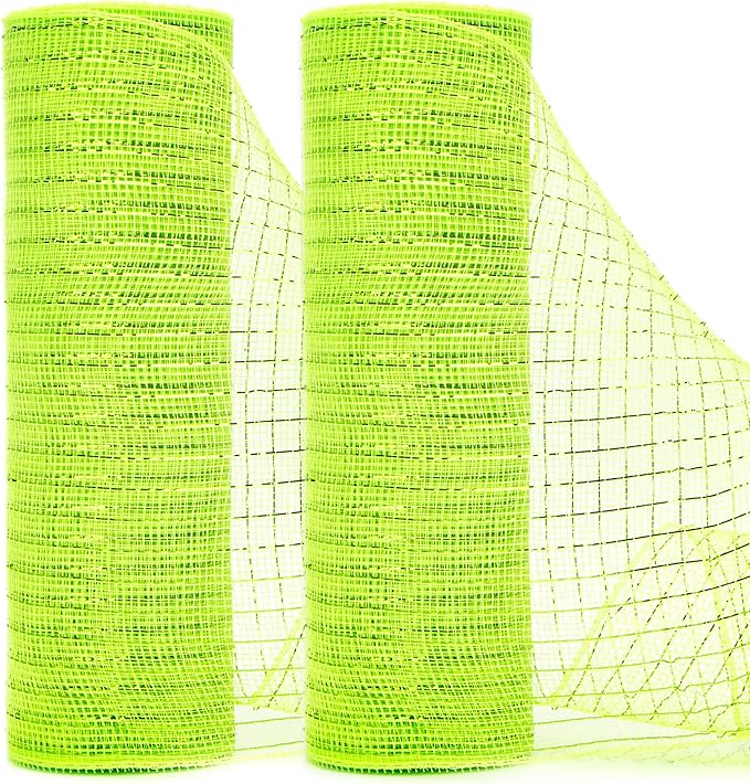 Ribbli 2 Rolls Lime Green Mesh Ribbon,10 inch x 30 feet(10Yard) Each Roll,Metallic Lime Green with Green Foil,Use for Wreath Swags and Christmas Decoration
