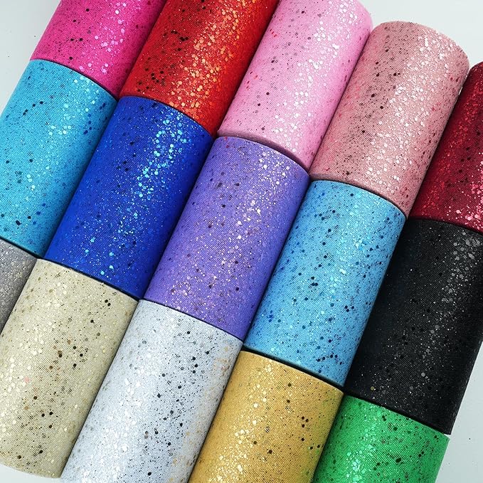 Glitter Tulle Rolls, 6” by 50 Yards (150FT) Sparkling Tulle Spool Ribbon Sequin Tulle Netting Fabric for Tutu Skirt Wedding Birthday Baby Shower (Rose Red)