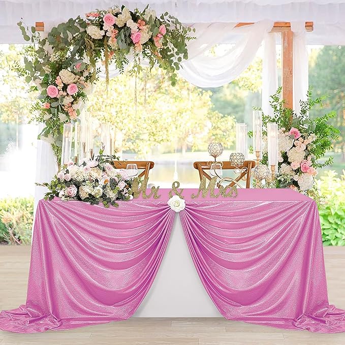 Fitable 2 Pack Pink Sequin Tablecloth for Parties 90x156 Inch - Sparkle Glitter Table Cloth Laser Rectangle Overlay for Wedding Baby Shower Ceremony Birthday Holiday Banquet
