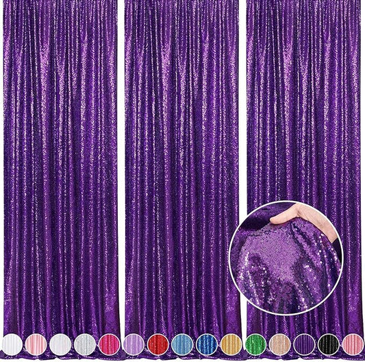 Purple Backdrop Curtins Sequin Fabric 3 Panels Background Drapes 2FT x 8FT Wedding Halloween Bridal Baby Shower Theme Decorations