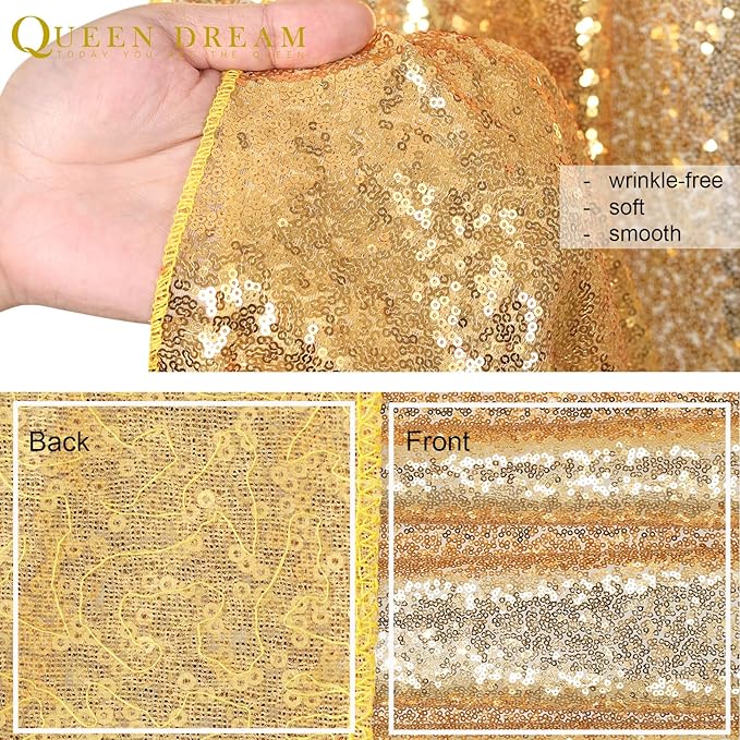 Gold Sequin Backdrop Drapes 4 Panels 2FTx8FT Glitter Backdrop Curtains for Wedding Party Stage Decorations