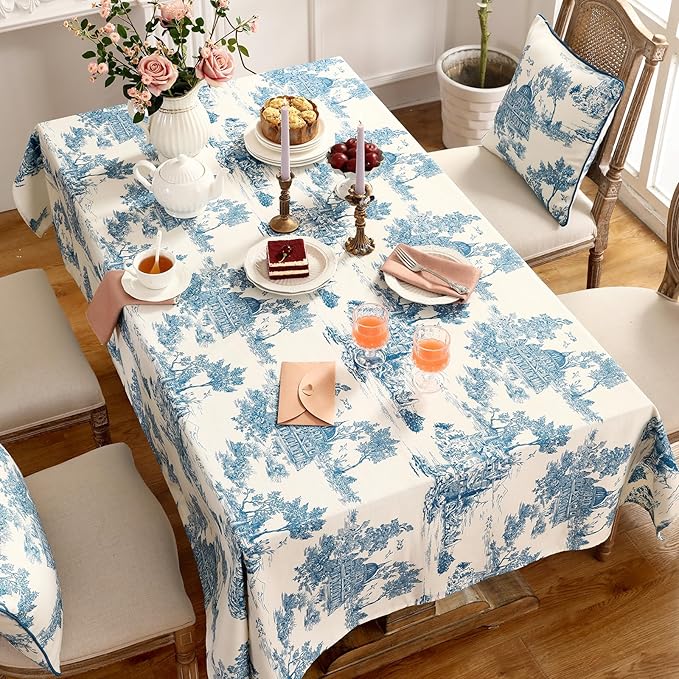 patdrea Designer Vintage Cyan Tablecloth for Rectangle Table,Linen Ancient Castle and Manor Pattern Tablecloths,Table Cover Decor for Kitchen Dining Christmas,Thanksgiving,55"x79"-Lucerne a