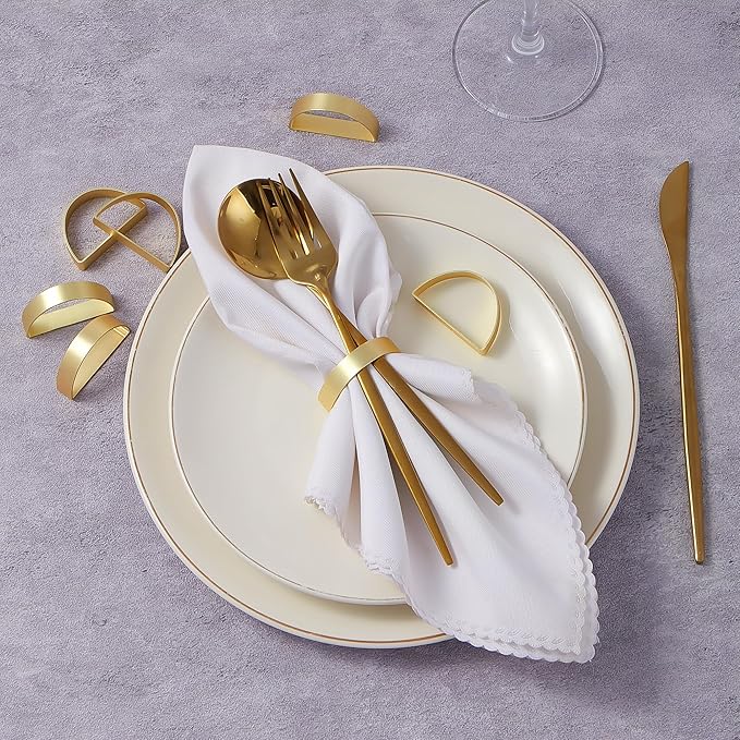 Gold Napkin Rings Set of 4, Stainless Steel Metal Gold Napkin Holder, Fall Thanksgiving Christmas Easter Napkins Rings for Table Decor Wedding, Banquet, Party