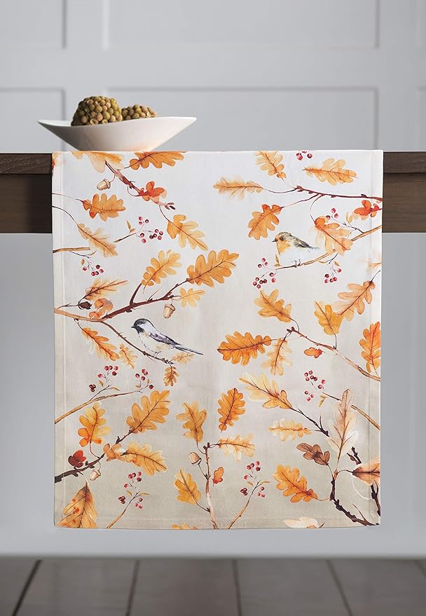 Maison d' Hermine Table Runner 100% Cotton Single Layer Table Runners 60 inches Long for Thanksgiving Christmas Decorations Home Kitchen Dining Party Wedding (Oak Leaves, 14.5" x 60")