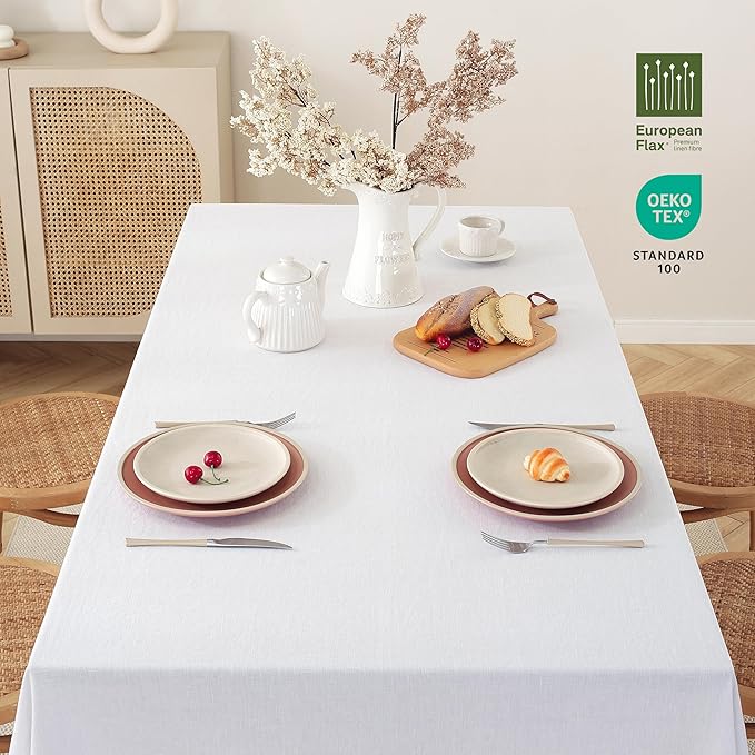 100% Pure Linen Tablecloths 60x90Inches,Rectangle Table Cloth for Dining,Picnic,Weddings and Restaurants,Durable Stonewashed Tablecloths (Re-White, Rectangle - 60 x 90 Inch)