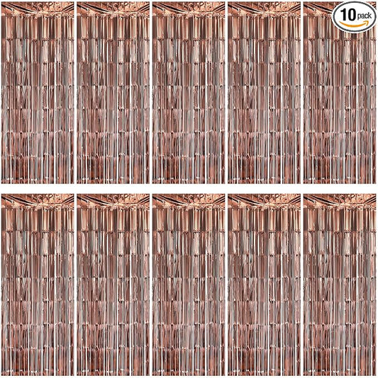 10 Pack Brown Backdrop Curtain 3.2ft x 8.2ft Metallic Tinsel Foil Fringe Curtains Photo Booth Background for Birthday Party Decoration Baby Shower Engagement Wedding Christmas Decoration (Brown)