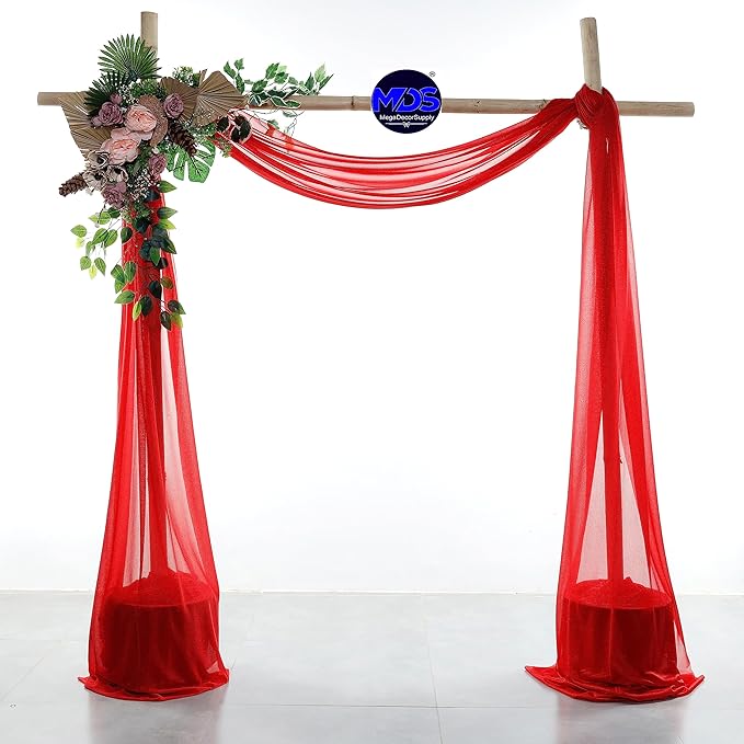 MDS Halloween Chiffon Draping Fabric - 1 Panel, 30" Wide x 50ft Long - Sheer Spooky Arbor & Canopy Drapery for Haunted House Backdrops, Party Ceilings, DIY Costumes & Themed Events - Red